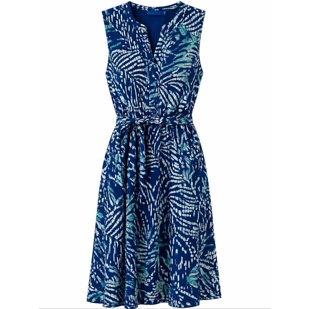 Apt. 9 Tropical Print Sleeveless Dress Pleated  A Line Pintuck Lined Tie Waist
